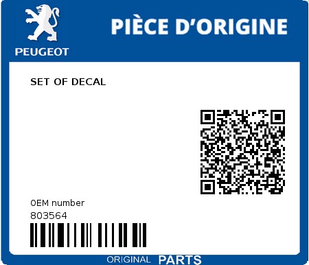 Product image: Peugeot - 803564 - SET OF DECAL 