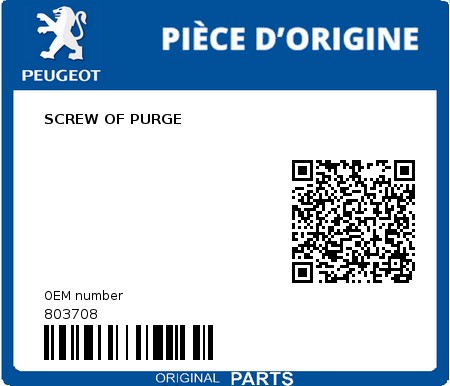 Product image: Peugeot - 803708 - SCREW OF PURGE  0