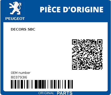 Product image: Peugeot - 803793I6 - DECORS SBC 