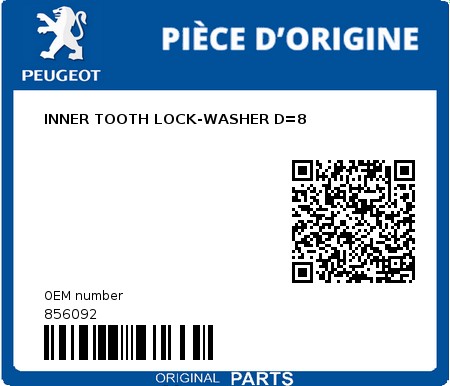 Product image: Peugeot - 856092 - INNER TOOTH LOCK-WASHER D=8 