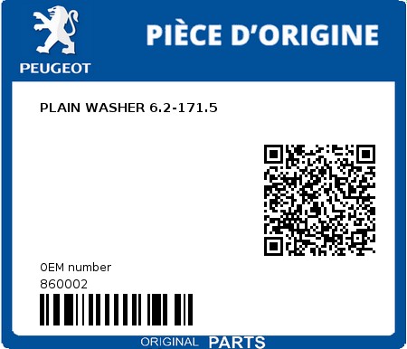 Product image: Peugeot - 860002 - PLAIN WASHER 6.2-171.5 