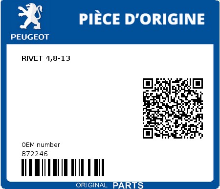 Product image: Peugeot - 872246 - RIVET 4,8-13 