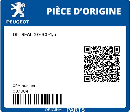 Product image: Peugeot - 037004 - OIL SEAL 20-30-4,5 