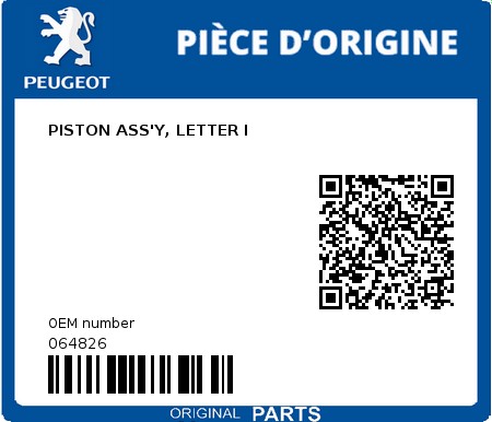 Product image: Peugeot - 064826 - PISTON ASS'Y, LETTER I  0