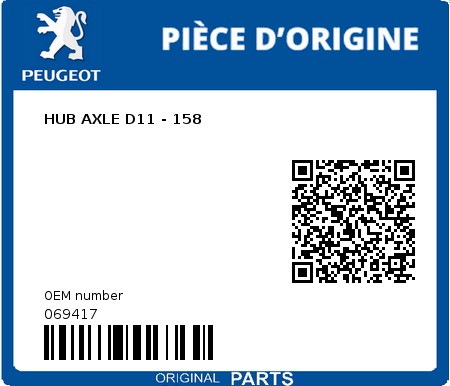 Product image: Peugeot - 069417 - HUB AXLE D11 - 158  0