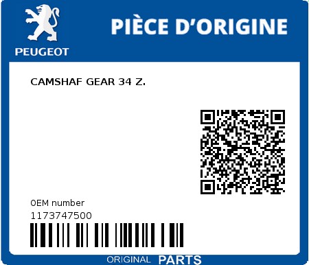 Product image: Peugeot - 1173747500 - CAMSHAF GEAR 34 Z.  0