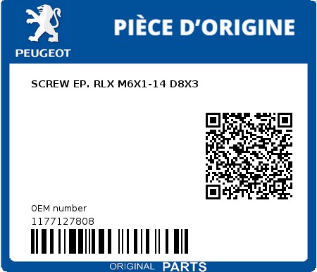 Product image: Peugeot - 1177127808 - SCREW EP. RLX M6X1-14 D8X3  0