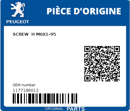 Product image: Peugeot - 1177186012 - SCREW  H M6X1-95  0