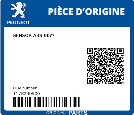 Product image: Peugeot - 1178240900 - SENSOR ABS 90??  0