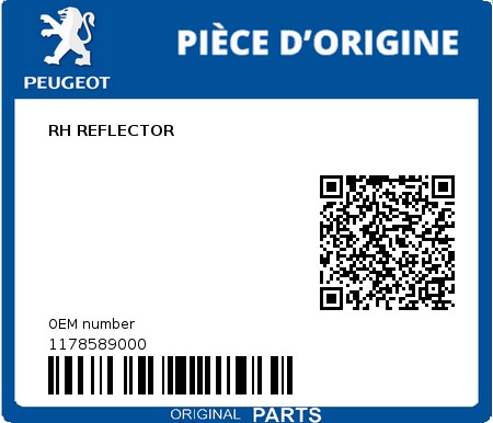 Product image: Peugeot - 1178589000 - RH REFLECTOR  0