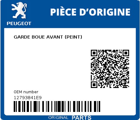 Product image: Peugeot - 12793841E9 - GARDE BOUE AVANT (PEINT)  0