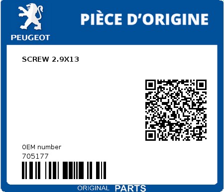 Product image: Peugeot - 705177 - SCREW 2.9X13  0