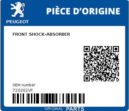 Product image: Peugeot - 720262VF - AMORTISSEUR  0