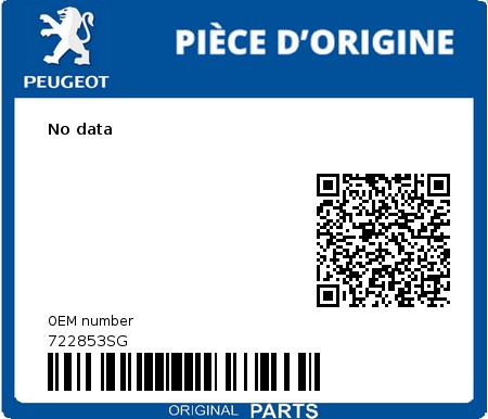Product image: Peugeot - 722853SG - No data  0