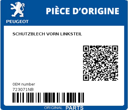 Product image: Peugeot - 723071NB - SCHUTZBLECH VORN LINKSTEIL  0