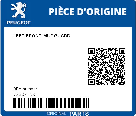 Product image: Peugeot - 723071NK - LEFT FRONT MUDGUARD  0