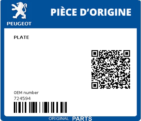 Product image: Peugeot - 724594 - PLATE  0