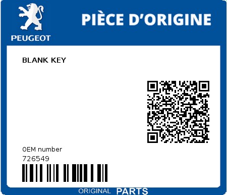 Product image: Peugeot - 726549 - BLANK KEY  0