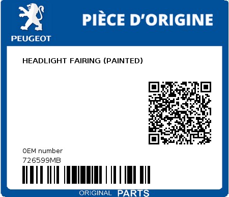 Product image: Peugeot - 726599MB - HEADLIGHT FAIRING (PAINTED)  0