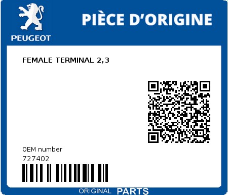 Product image: Peugeot - 727402 - FEMALE TERMINAL 2,3 