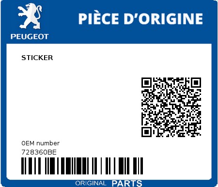 Product image: Peugeot - 728360BE - STICKER  0