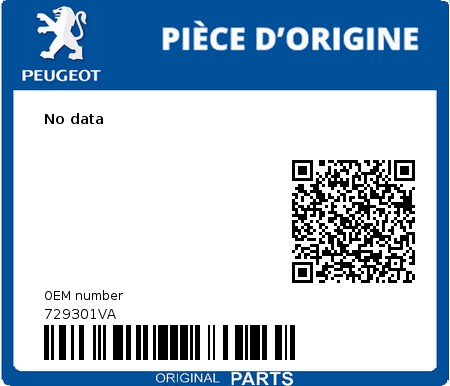 Product image: Peugeot - 729301VA - No data  0