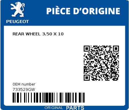 Product image: Peugeot - 733529GW - REAR WHEEL 3.50 X 10  0