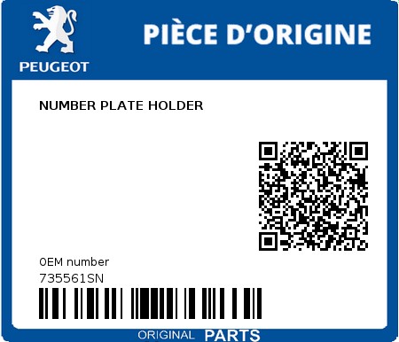 Product image: Peugeot - 735561SN - NUMBER PLATE HOLDER  0