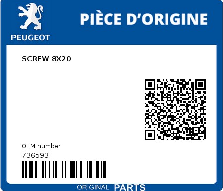 Product image: Peugeot - 736593 - SCREW 8X20  0
