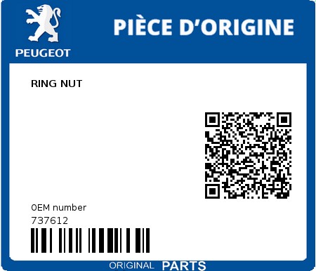 Product image: Peugeot - 737612 - RING NUT  0