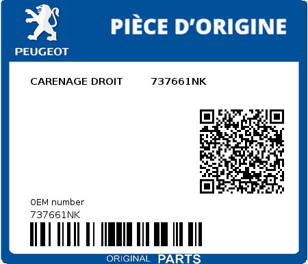 Product image: Peugeot - 737661NK - CARENAGE DROIT        737661NK 