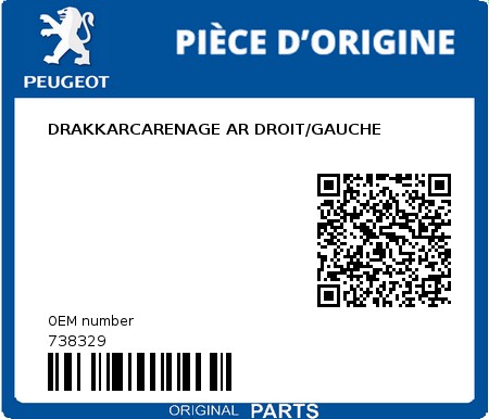 Product image: Peugeot - 738329 - DRAKKARCARENAGE AR DROIT/GAUCHE  0