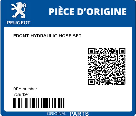 Product image: Peugeot - 738494 - FRONT HYDRAULIC HOSE SET 