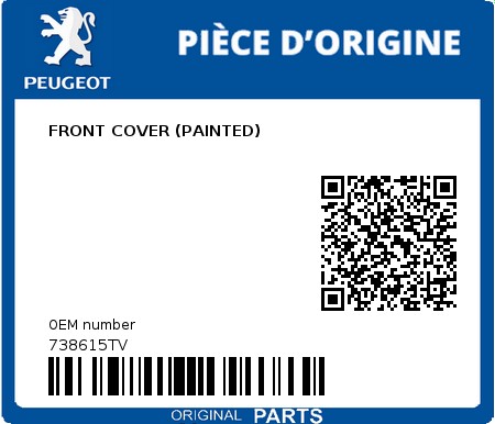 Product image: Peugeot - 738615TV - FRONT COVER (PAINTED) 