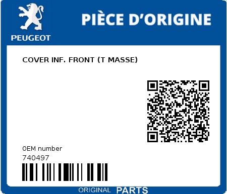 Product image: Peugeot - 740497 - COVER INF. FRONT (T MASSE)  0