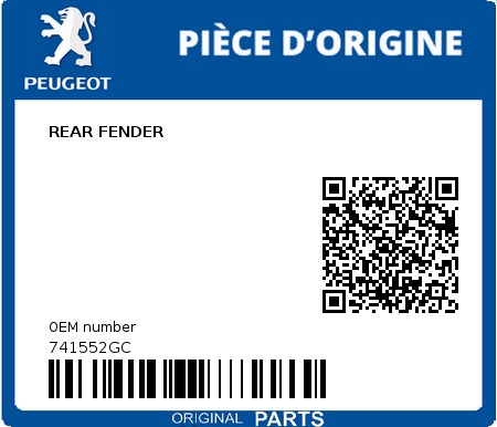 Product image: Peugeot - 741552GC - REAR FENDER  0