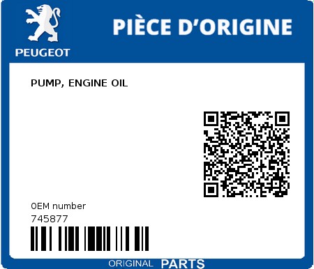 Product image: Peugeot - 745877 - PUMP, ENGINE OIL  0