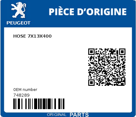 Product image: Peugeot - 748289 - HOSE 7X13X400  0