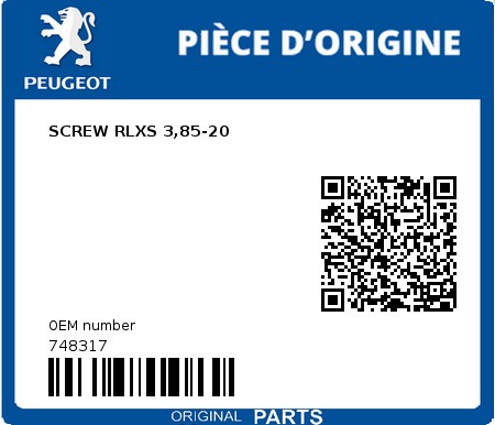 Product image: Peugeot - 748317 - SCREW RLXS 3,85-20  0