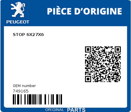 Product image: Peugeot - 749165 - STOP 6X27X6  0