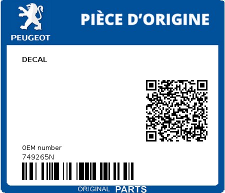 Product image: Peugeot - 749265N - DECAL  0