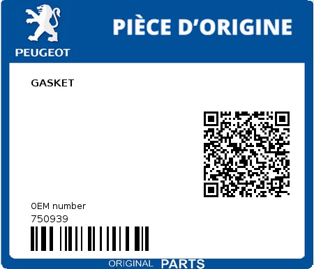 Product image: Peugeot - 750939 - GASKET  0