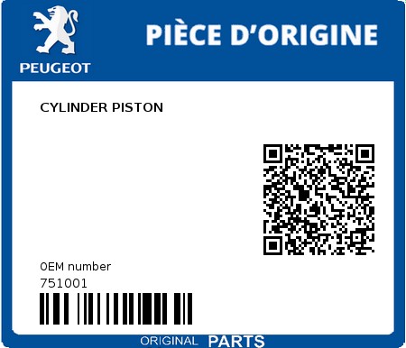Product image: Peugeot - 751001 - CYLINDER PISTON  0