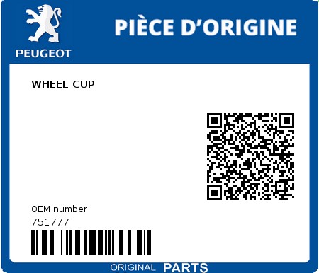 Product image: Peugeot - 751777 - WHEEL CUP  0