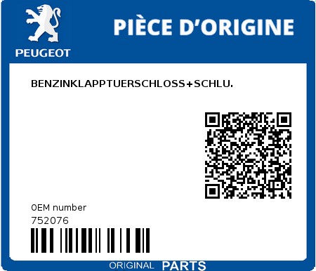 Product image: Peugeot - 752076 - BENZINKLAPPTUERSCHLOSS+SCHLU.  0