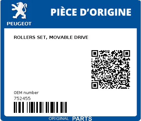 Product image: Peugeot - 752455 - ROLLERS SET, MOVABLE DRIVE  0