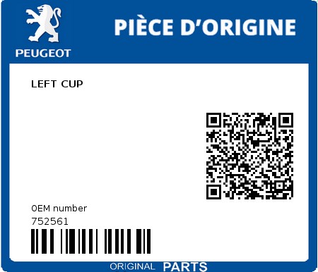 Product image: Peugeot - 752561 - LEFT CUP  0