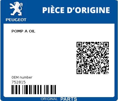 Product image: Peugeot - 752815 - POMP A OIL  0