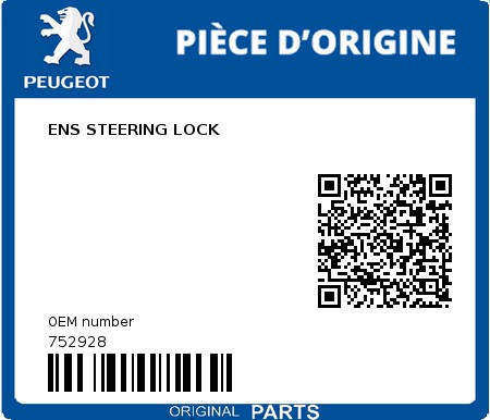 Product image: Peugeot - 752928 - ENS STEERING LOCK  0