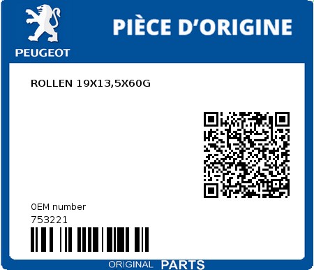 Product image: Peugeot - 753221 - ROLLEN 19X13,5X60G  0